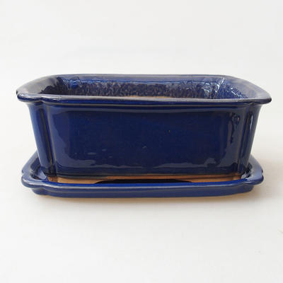 Bonsai-Schüssel + Untertasse H 50 - Schüssel 16,5 x 12 x 6 cm, Untertasse 17 x 12,5 x 1,5 cm, Blau