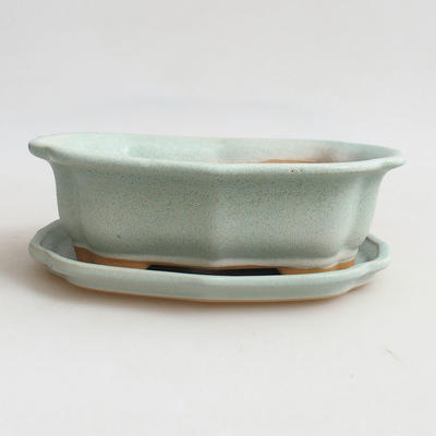 Bonsai bowl + saucer H 51- bowl 17.5 x 13.5 x 5.5 cm, saucer 18 x 14 x 1.5 cm, green