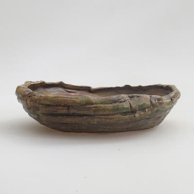 Keramik-Bonsaischale 16,5 x 16,5 x 4,5 cm, braun-grüne Farbe - 1