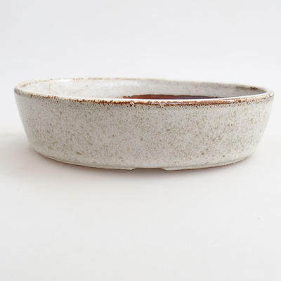 Keramische Bonsai-Schale 16 x 11 x 4 cm, braun-weiße Farbe - 1