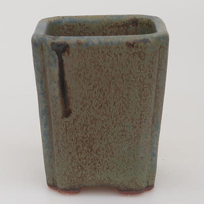 Bonsaischale aus Keramik 7 x 7 x 8 cm, Farbe blau-braun - 1
