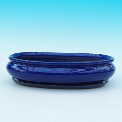 Bonsai Schüssel Tablett H15 - Schüssel 26,5 x 17 x 6 cm, Tablett 24,5 x 15 x 1,5 cm, blau - 1