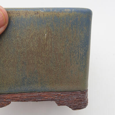 Bonsaischale aus Keramik 10 x 10 x 8,5 cm, Farbe braun-blau - 2