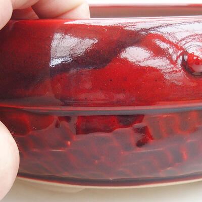 Bonsaischale aus Keramik 19,5 x 19,5 x 7,5 cm, Farbe rot - 2