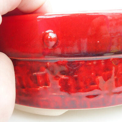 Bonsaischale aus Keramik 18 x 18 x 7 cm, Farbe rot - 2