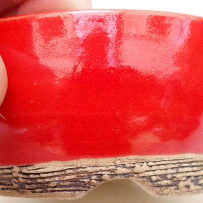 Bonsaischale aus Keramik 8 x 8 x 4 cm, Farbe rot - 2