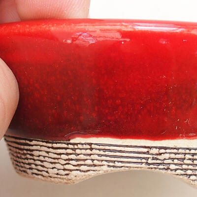 Bonsaischale aus Keramik 7 x 7 x 3 cm, Farbe rot - 2