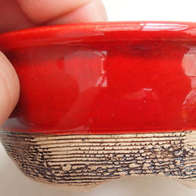Bonsaischale aus Keramik 9 x 9 x 4 cm, Farbe rot - 2