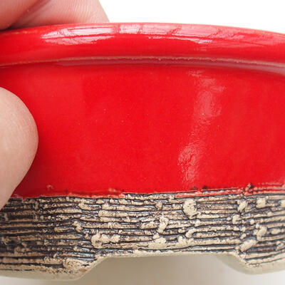 Bonsaischale aus Keramik 12,5 x 12,5 x 5 cm, Farbe rot - 2