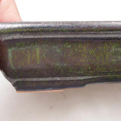 Bonsaischale aus Keramik 18 x 13,5 x 4,5 cm, grün-metallische Farbe - 2