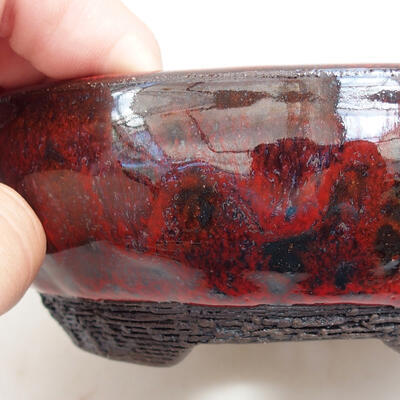 Bonsaischale aus Keramik 13 x 13 x 5 cm, Farbe rot-schwarz - 2