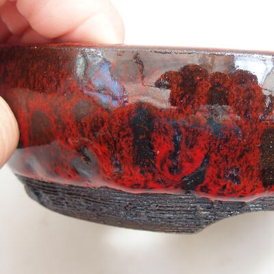 Bonsaischale aus Keramik 12,5 x 12,5 x 4,5 cm, Farbe rot-schwarz - 2