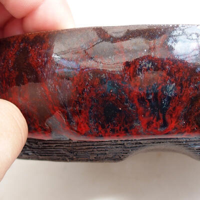 Bonsaischale aus Keramik 15,5 x 15,5 x 4 cm, Farbe rot-schwarz - 2
