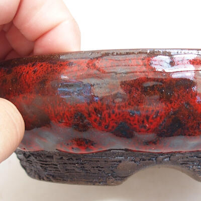 Bonsaischale aus Keramik 14 x 14 x 4,5 cm, Farbe rot-schwarz - 2