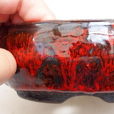 Bonsaischale aus Keramik 13 x 13 x 5 cm, Farbe rot-schwarz - 2