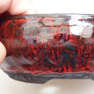 Bonsaischale aus Keramik 13,5 x 13,5 x 5 cm, Farbe rot-schwarz - 2