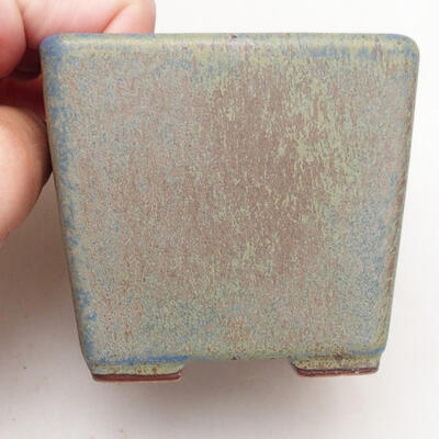 Bonsaischale aus Keramik 7 x 7 x 7 cm, Farbe blau-braun - 2