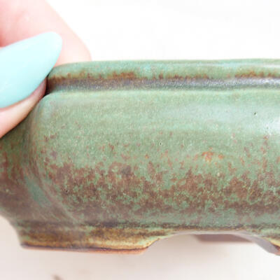 Bonsaischale aus Keramik 10,5 x 10,5 x 4 cm, Farbe grün-braun - 2
