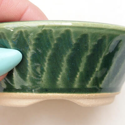 Bonsaischale aus Keramik 9,5 x 9,5 x 3 cm, Farbe grün - 2