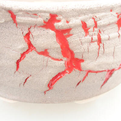 Keramische Bonsai-Schale 16 x 16 x 7,5 cm, Farbe rissig rot - 2