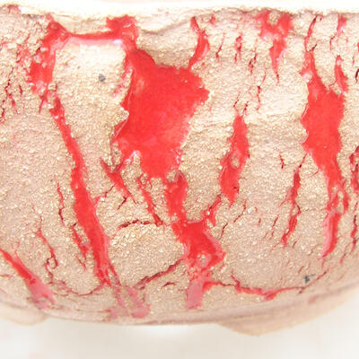 Keramische Bonsai-Schale 16,5 x 16,5 x 7 cm, Farbe rissig rot - 2