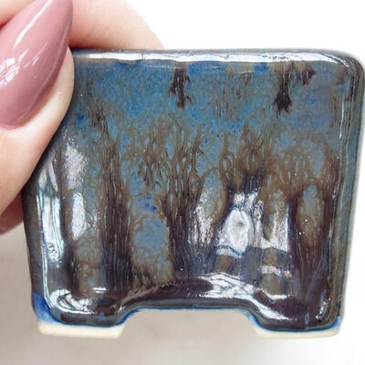 Bonsaischale aus Keramik 6 x 6 x 4,5 cm, Farbe Metallic-Blau - 2