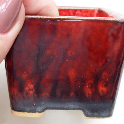 Bonsaischale aus Keramik 6 x 6 x 4,5 cm, Farbe rot-schwarz - 2