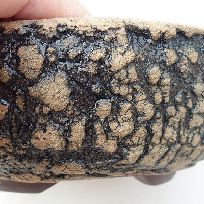 Bonsaischale aus Keramik 15 x 15 x 5,5 cm, rissig schwarz - 2