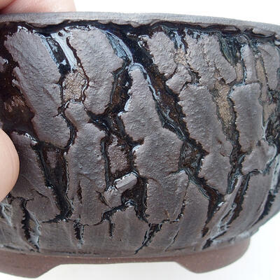 Bonsaischale aus Keramik 15 x 15 x 7 cm, Farbe Riss schwarz - 2