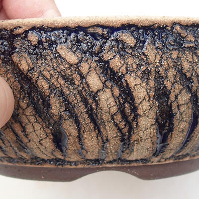 Bonsaischale aus Keramik 16,5 x 16,5 x 6 cm, Farbe Rissblau - 2