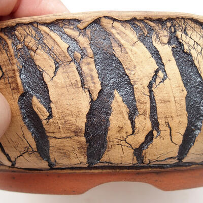 Keramik-Bonsaischale 19 x 19 x 6,5 cm, rissig schwarz - 2