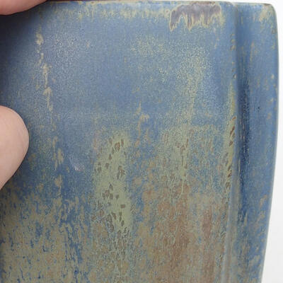 Bonsaischale aus Keramik 10,5 x 10,5 x 16 cm, Farbe blau-braun - 2