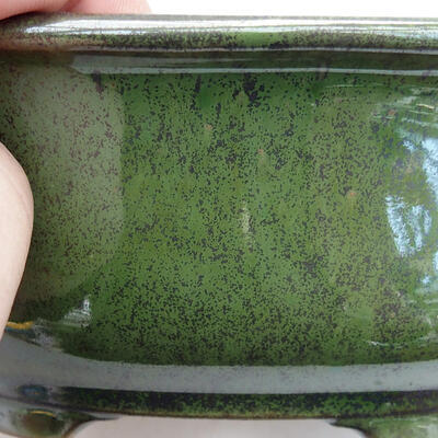 Keramik-Bonsaischale 11 x 8,5 x 5,5 cm, grün-metallfarben - 2