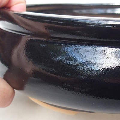 Keramische Bonsai-Schale H 21 - 23 x 23 x 7 cm, schwarz glänzend - 2