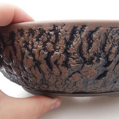 Keramik-Bonsaischale 22 x 22 x 6,5 cm, Farbe rissig - 2