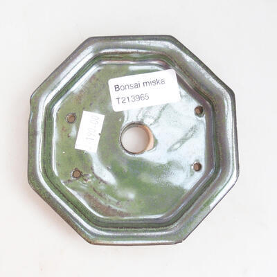 Bonsaischale aus Keramik 11 x 11 x 2 cm, Farbe Metallic-Grün - 3