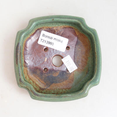 Bonsaischale aus Keramik 10,5 x 10,5 x 4 cm, Farbe grün-braun - 3