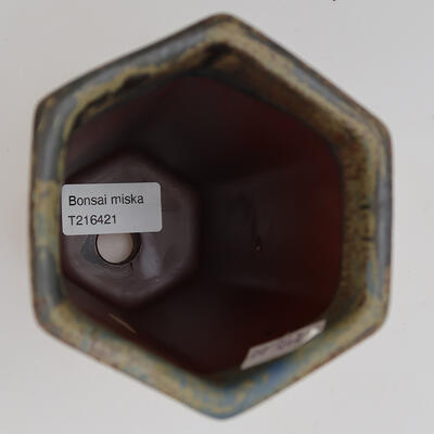 Bonsaischale aus Keramik 9 x 8,5 x 14 cm, Farbe braun-blau - 3